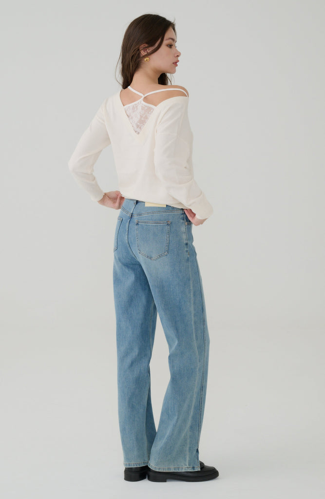 Double lined side split jeans