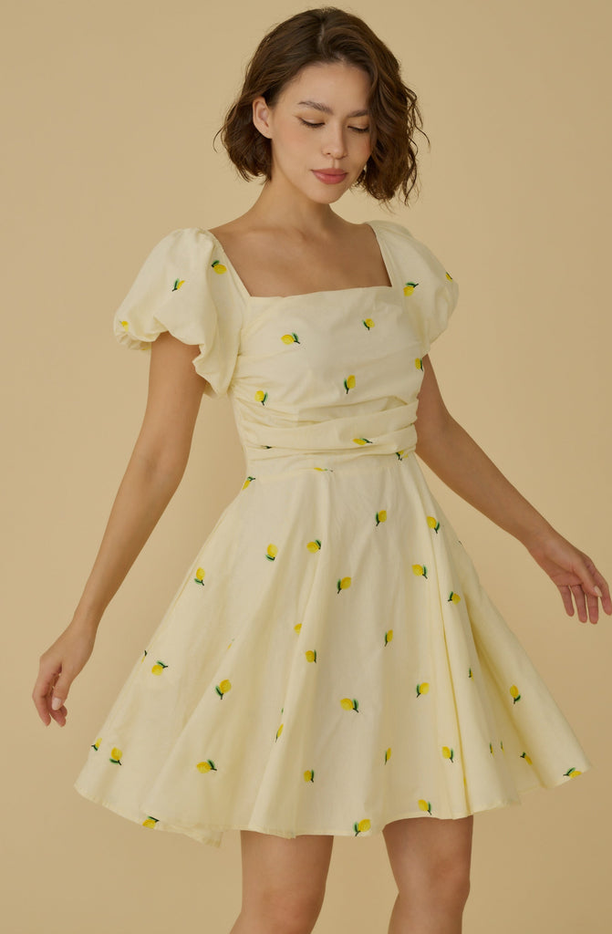 Menton lemon embroidery mini dress