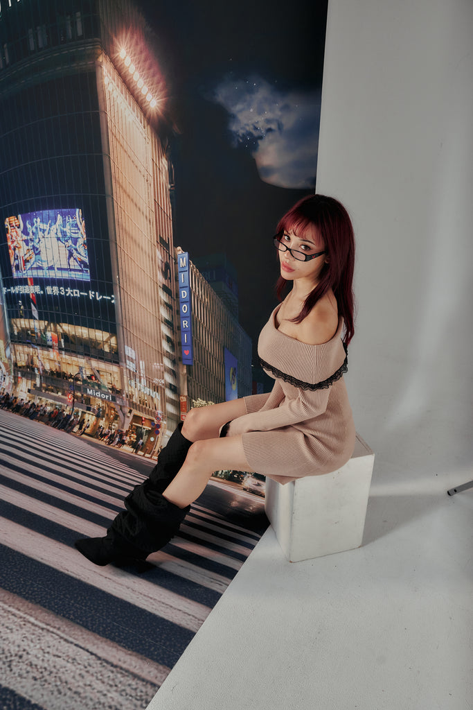 Midori x BisouBisou Velvet Love Off Shoulder Knit Dress