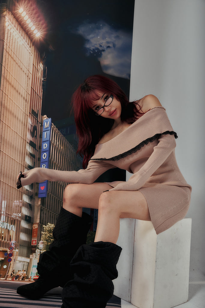 Midori x BisouBisou Velvet Love Off Shoulder Knit Dress