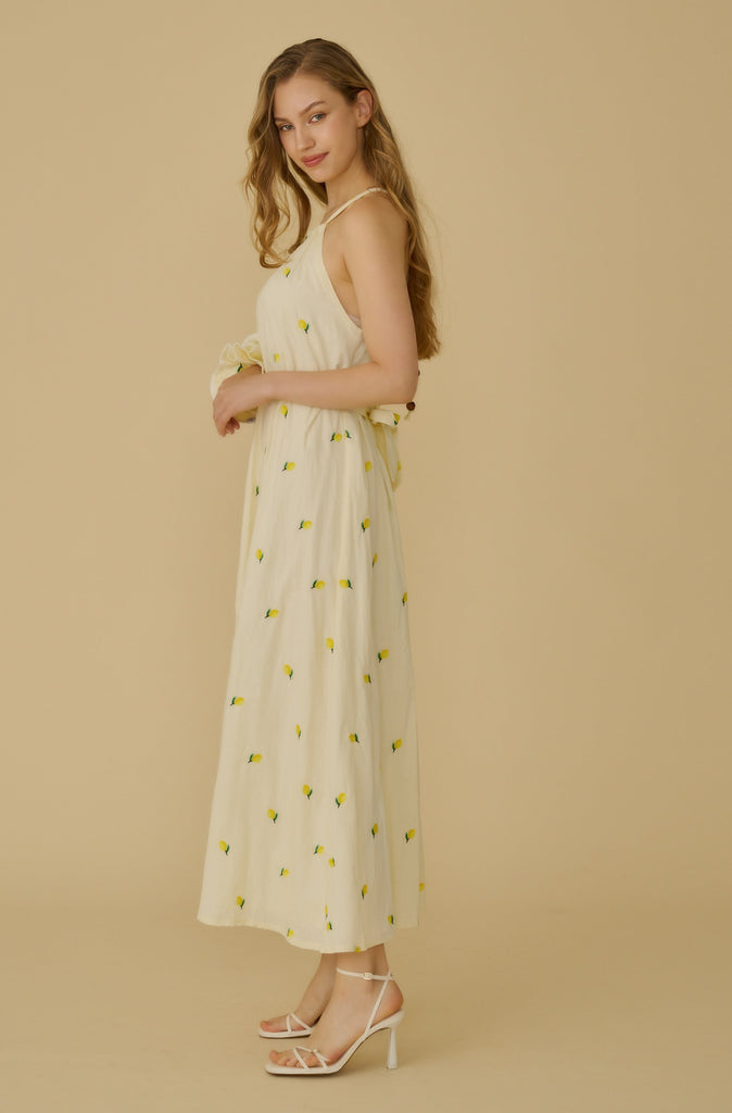 Menton lemon embroidery maxi dress
