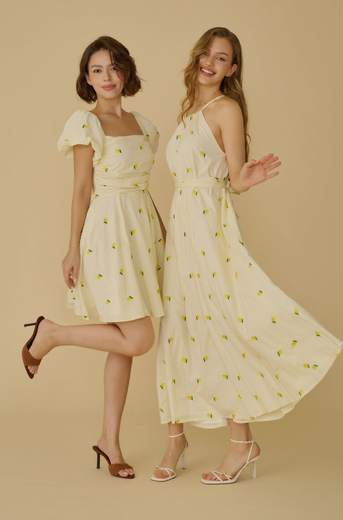 Menton lemon embroidery mini dress