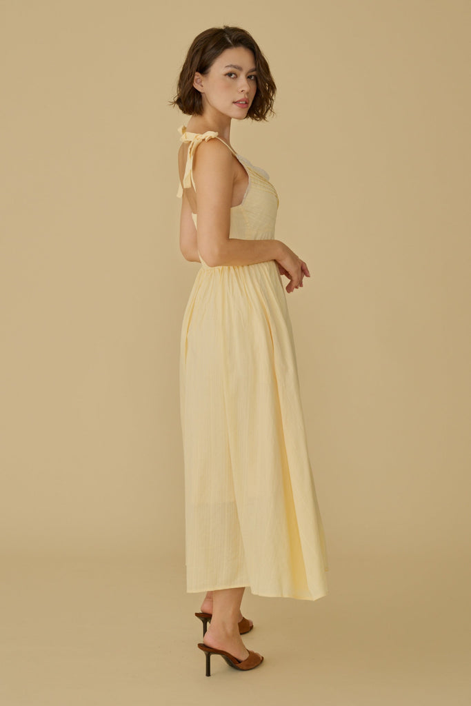 Detailed raffles lace trim maxi dress in yellow