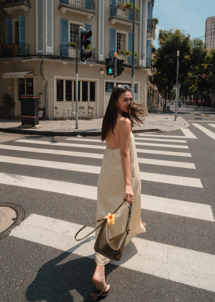 Girls date halter maxi dress in butter yellow