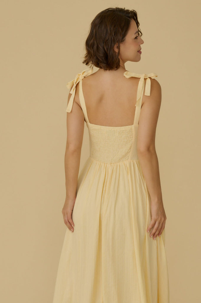 Detailed raffles lace trim maxi dress in yellow