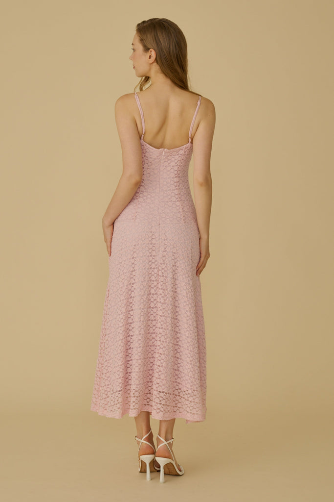 Special made floral elastic lace maxi dress in pink