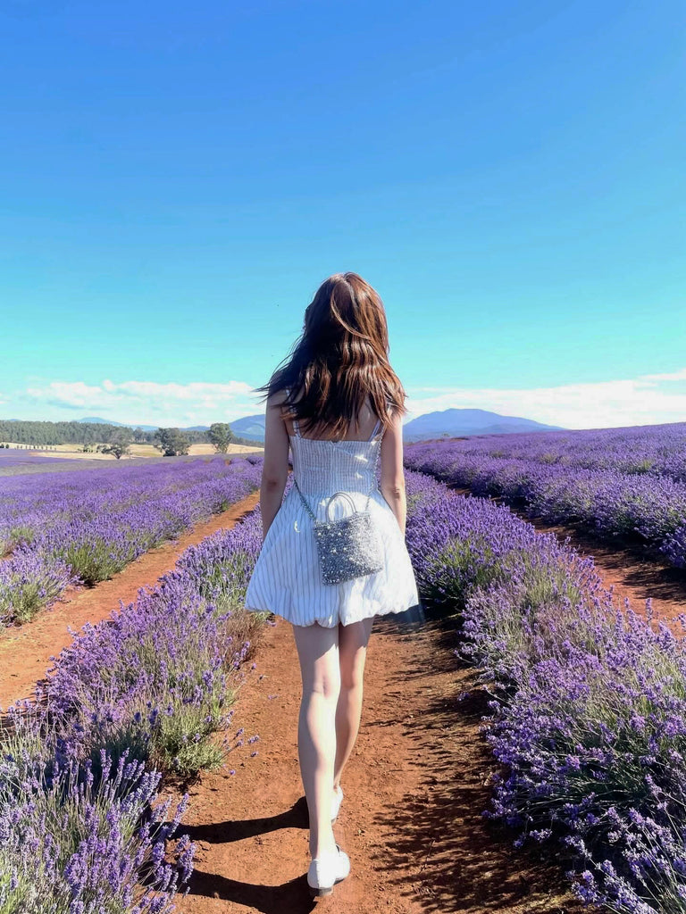 Grab a Drink with Me bubble dress in stripes/black