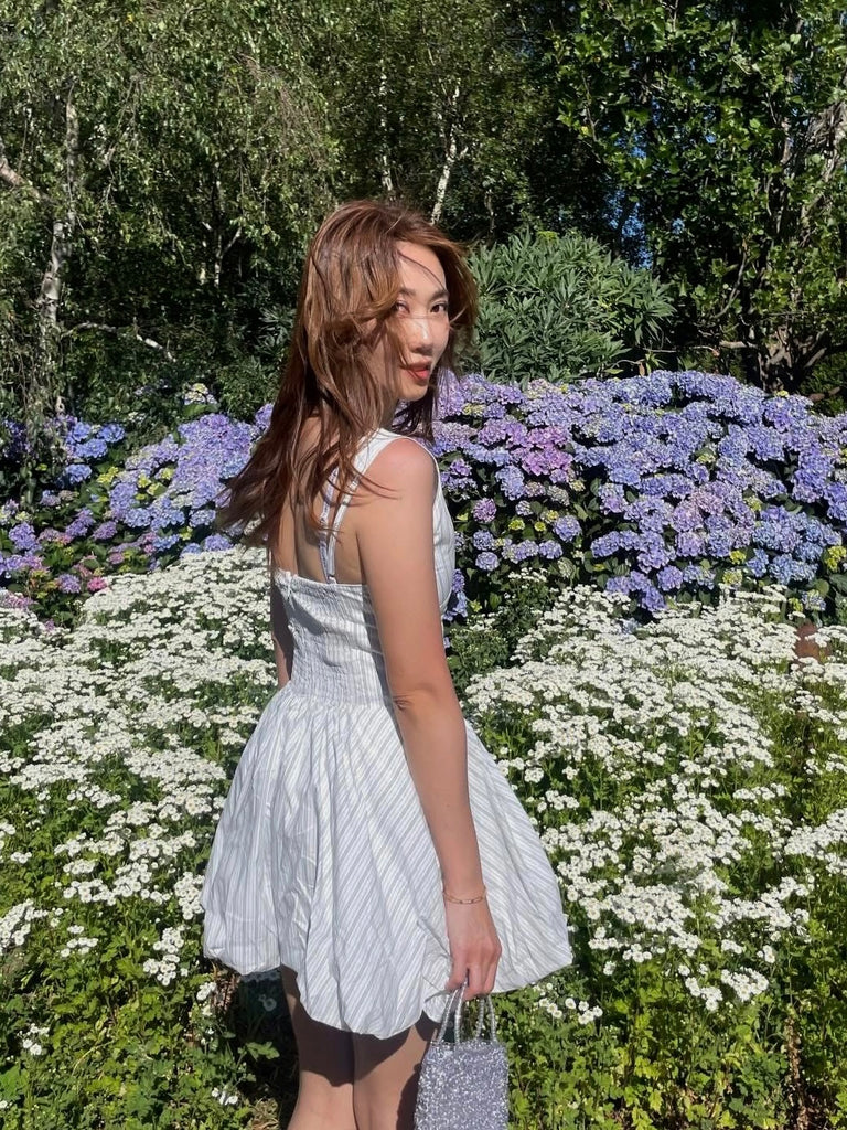 Grab a Drink with Me bubble dress in stripes/black