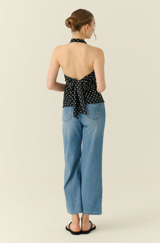 Petite pomme polka dot halter in black