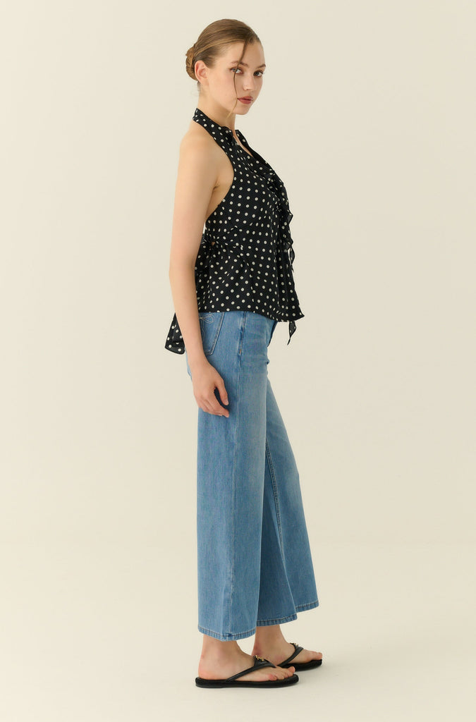 Petite pomme polka dot halter in black