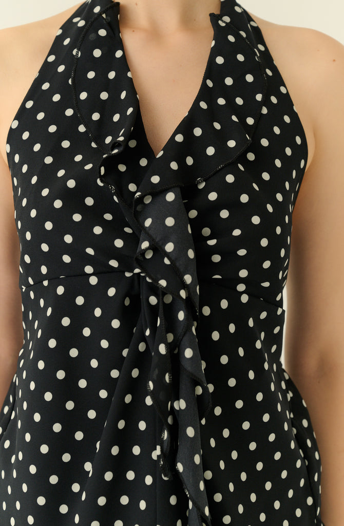 Petite pomme polka dot halter in black
