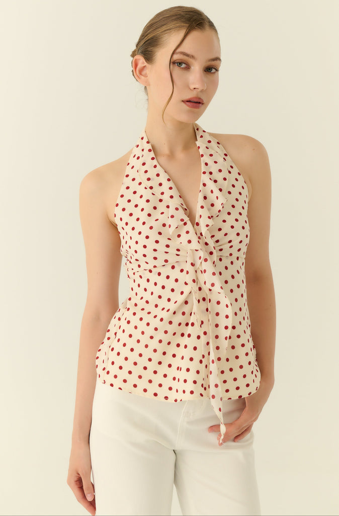 Petite pomme polka dot halter in beige