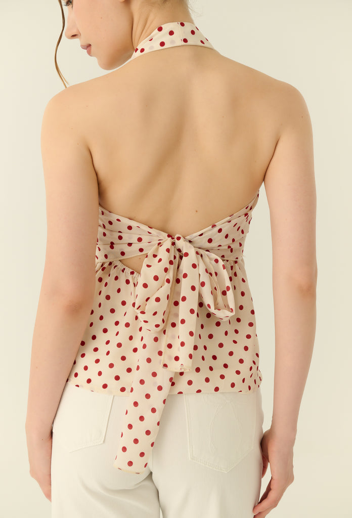 Petite pomme polka dot halter in beige