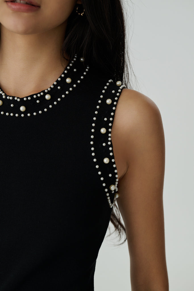 Hand beaded embroidery knit midi dress