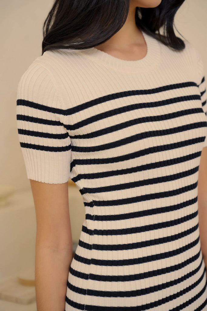 New women stripe knit dress in white
