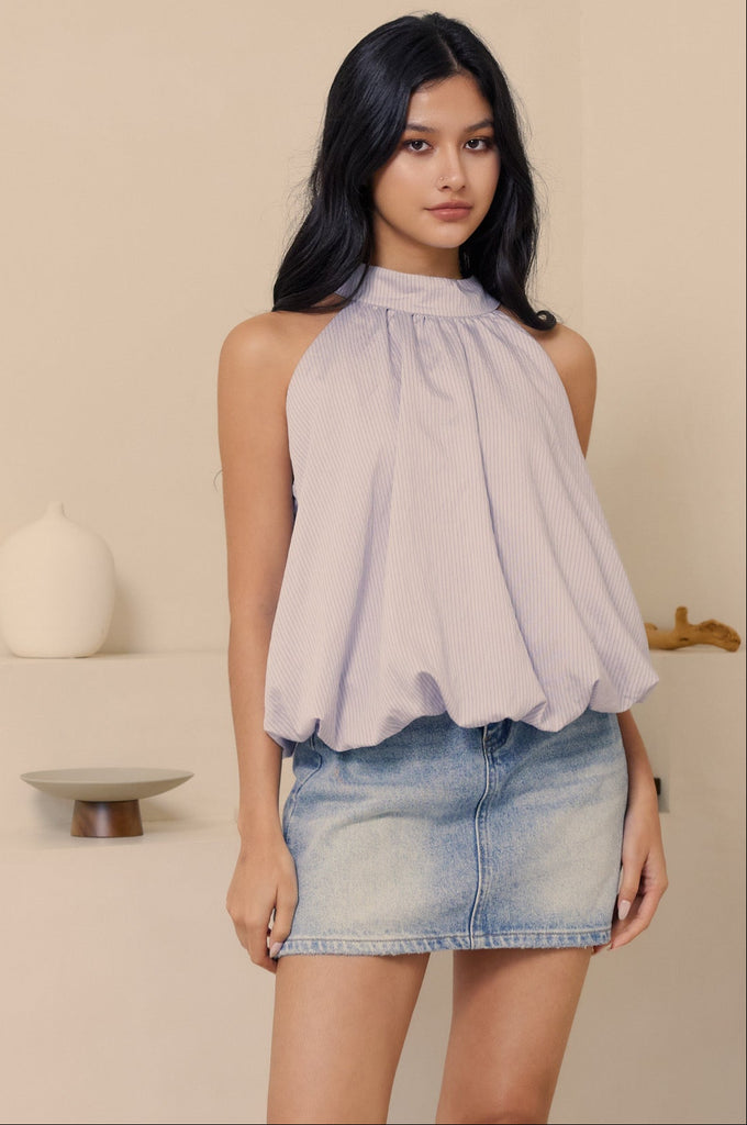 More than perfect bubble halter top in blue