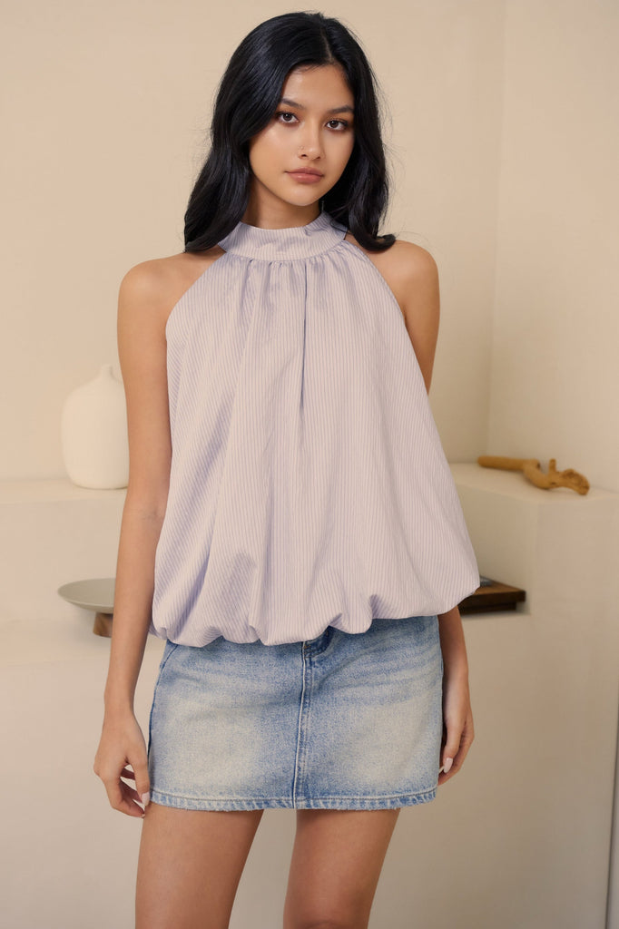 More than perfect bubble halter top in blue