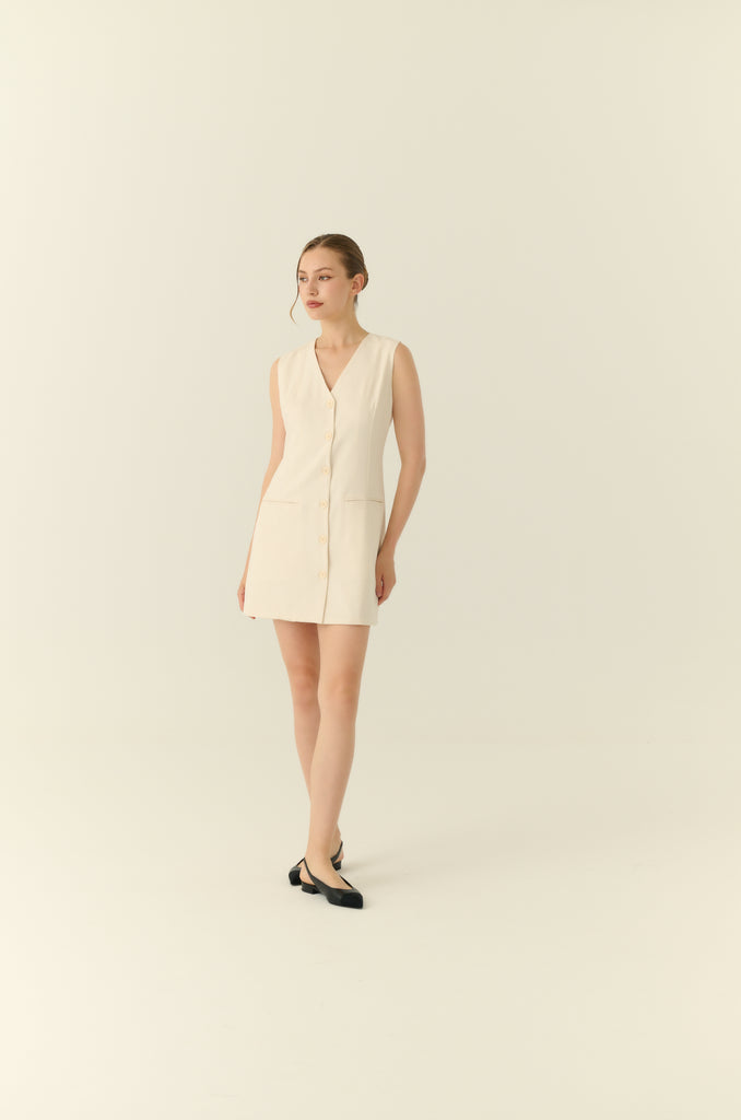 The parisian button down shift dress in beige