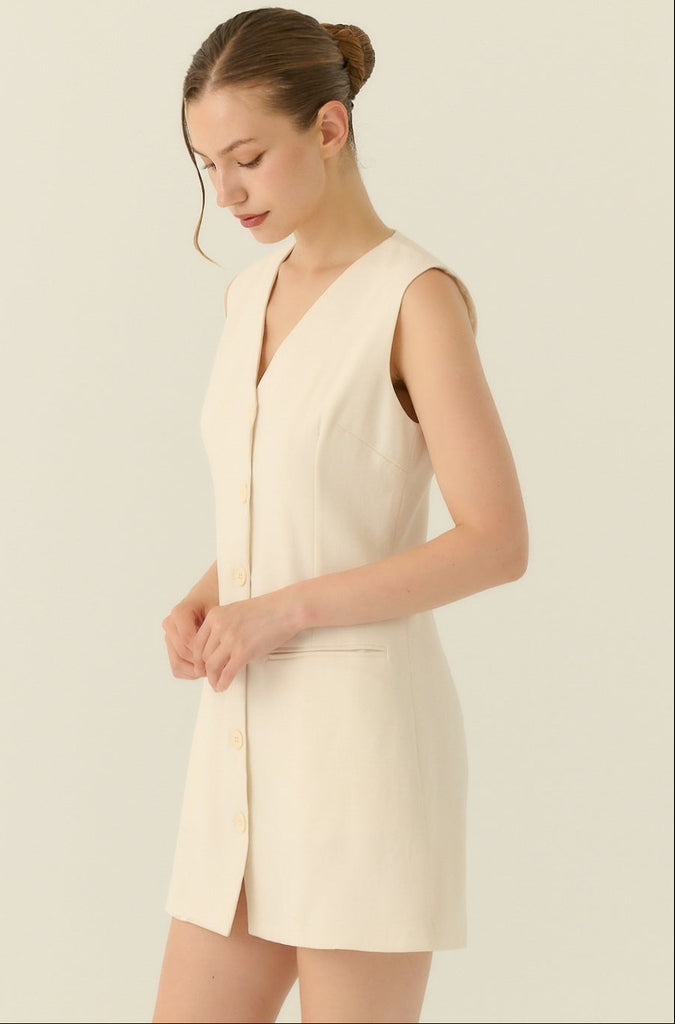 The parisian button down shift dress in beige
