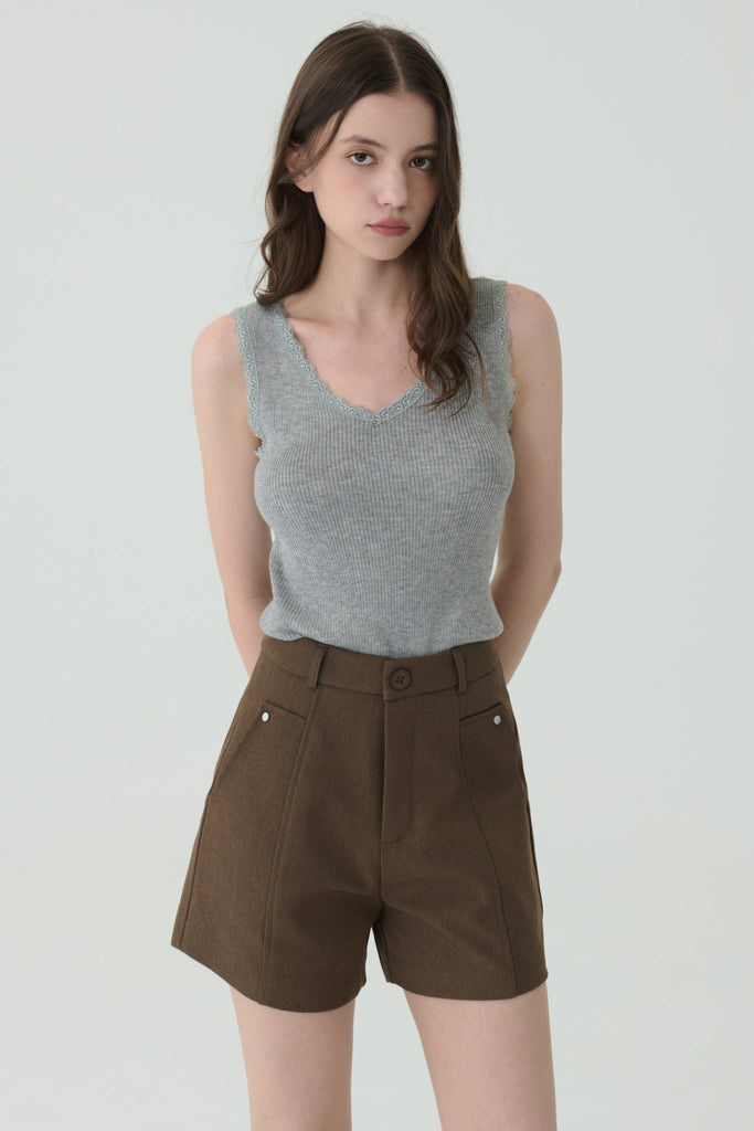 Lace whisper tank in grey/Black