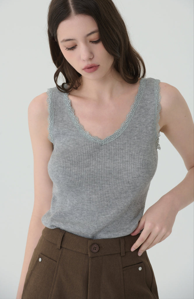 Lace whisper tank in grey/Black