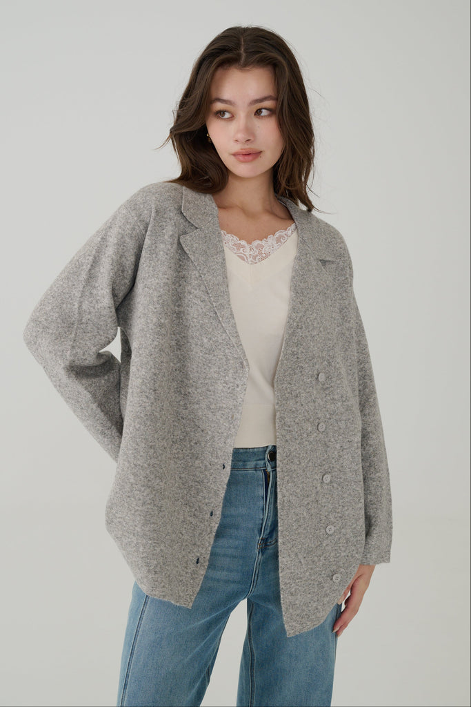 Wool blend knit blazer in Grey