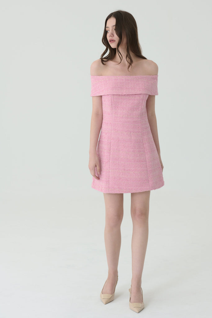 Must have fun off shoulder tweed dress