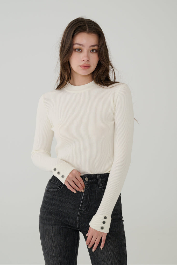 Pure Ease Knit Top in White/Grey/Navy
