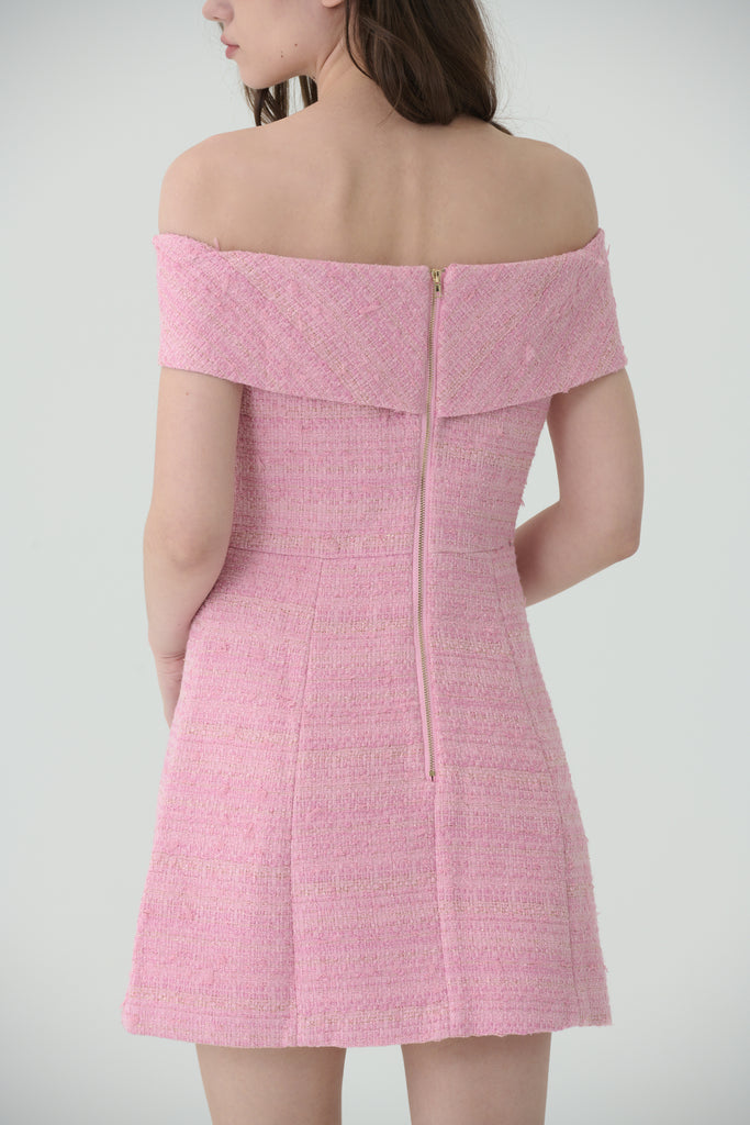 Must have fun off shoulder tweed dress