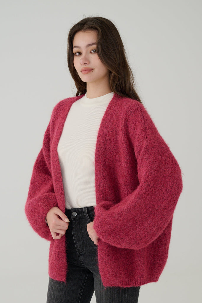 Color Mood Open Cardigan in Berry Red