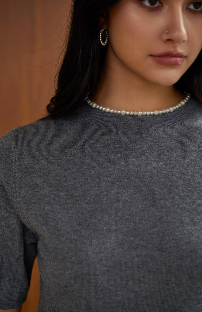 Pearl necklace knit top
