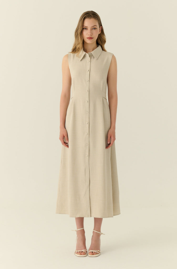 Élune classic maxi shirt dress in beige