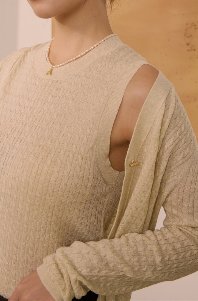 Afterglow bling knit top in beige