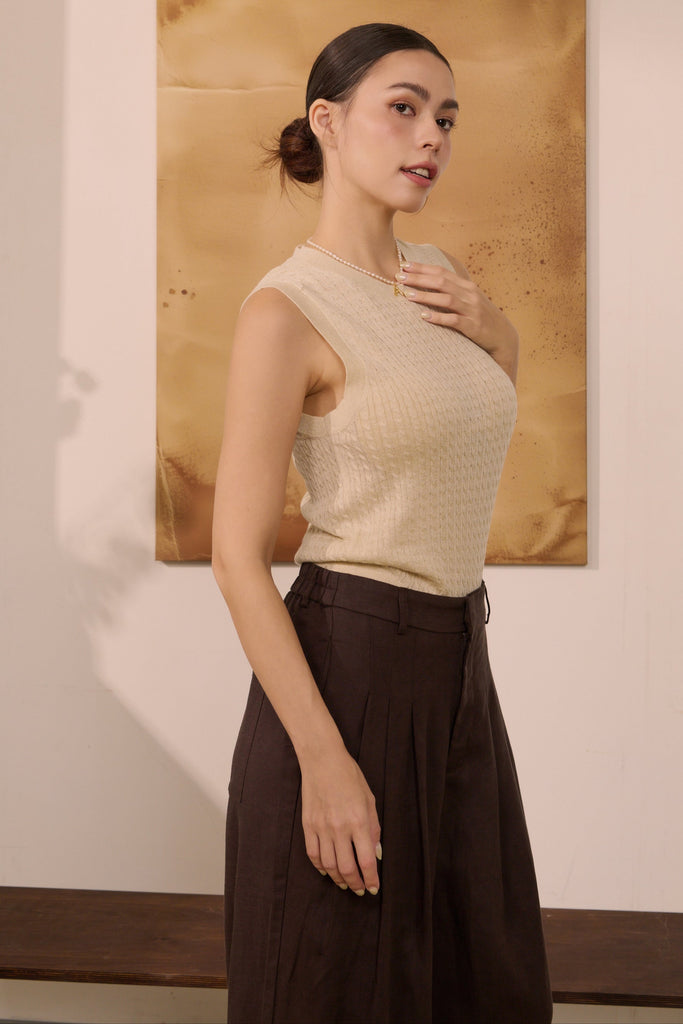 Afterglow bling knit top in beige