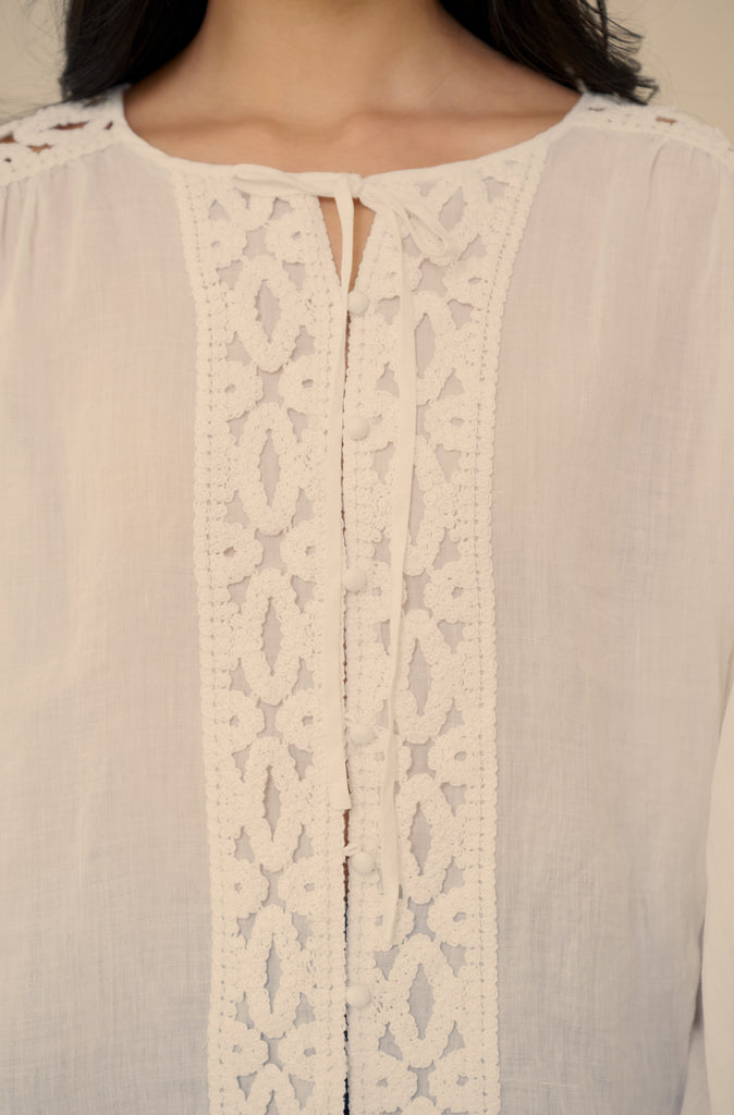 Lace up linen top