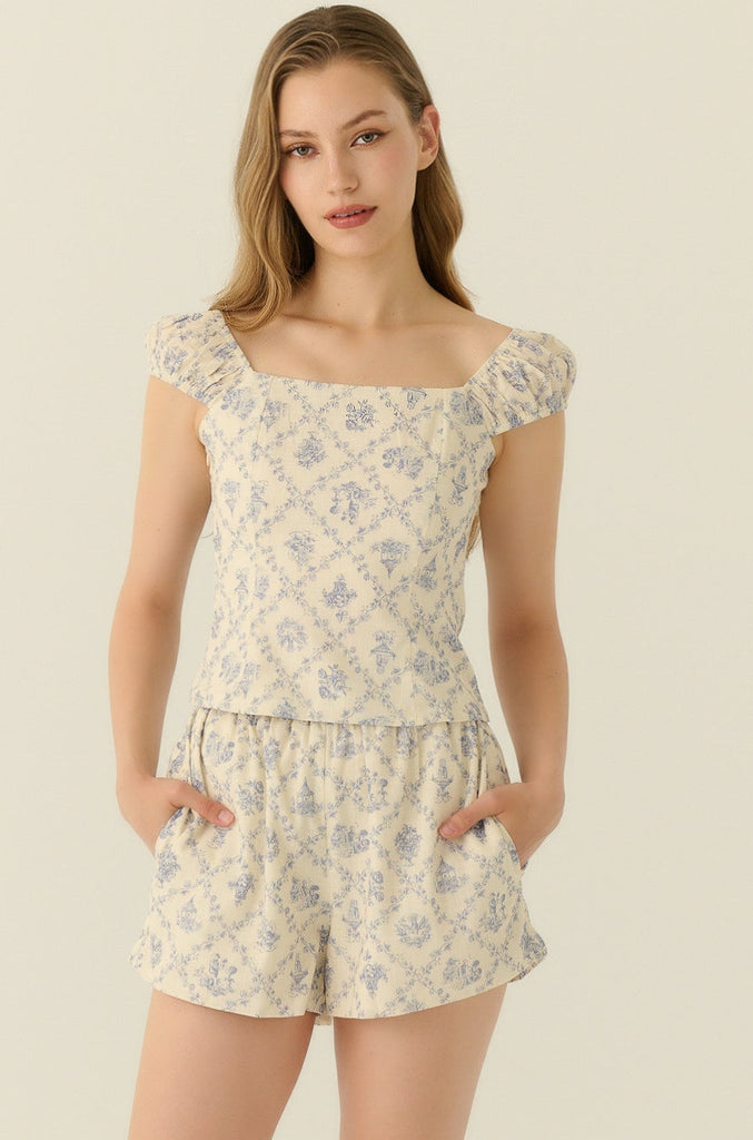 Azulejo print square neck top