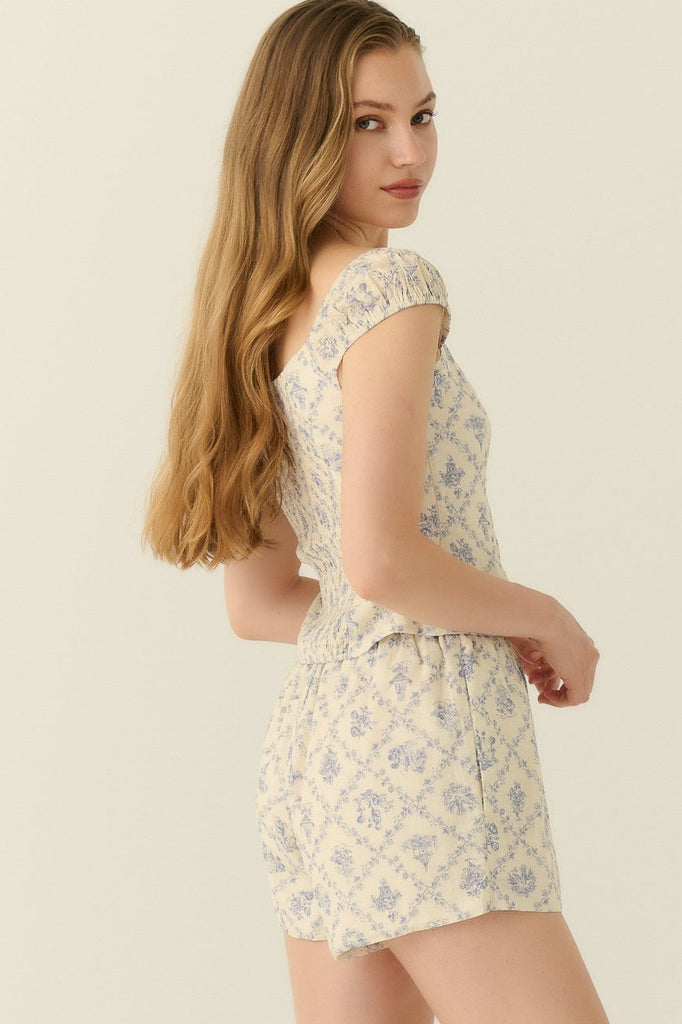 Azulejo print square neck top
