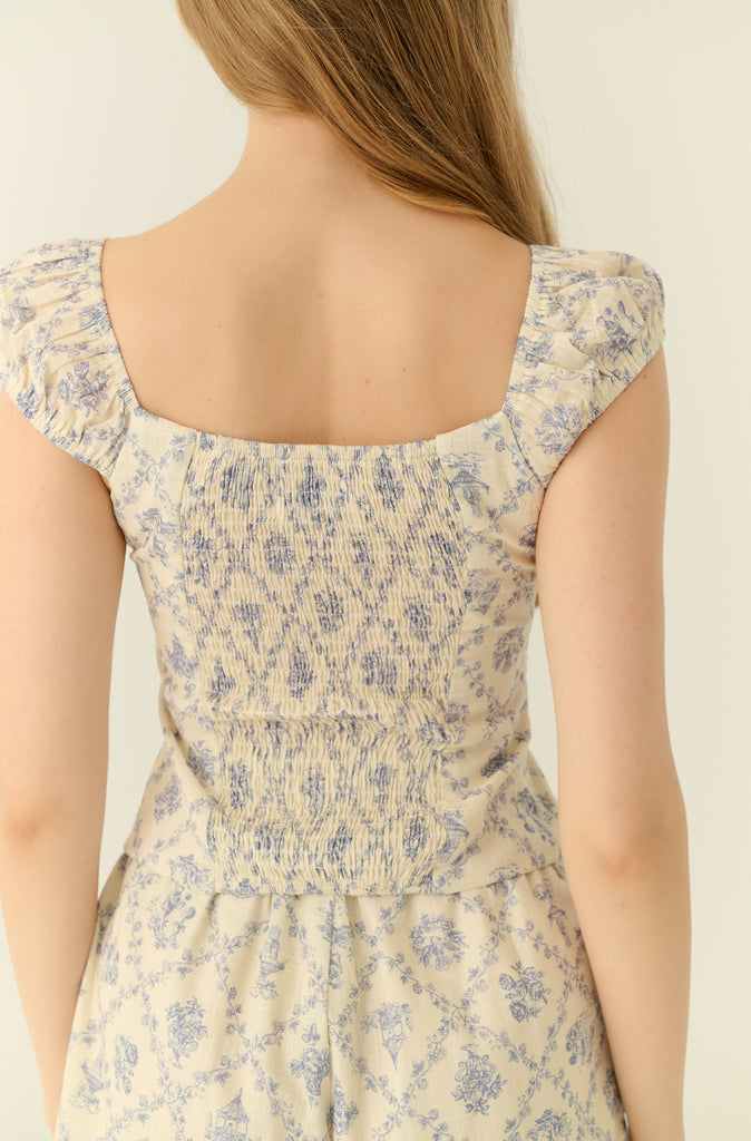 Azulejo print square neck top