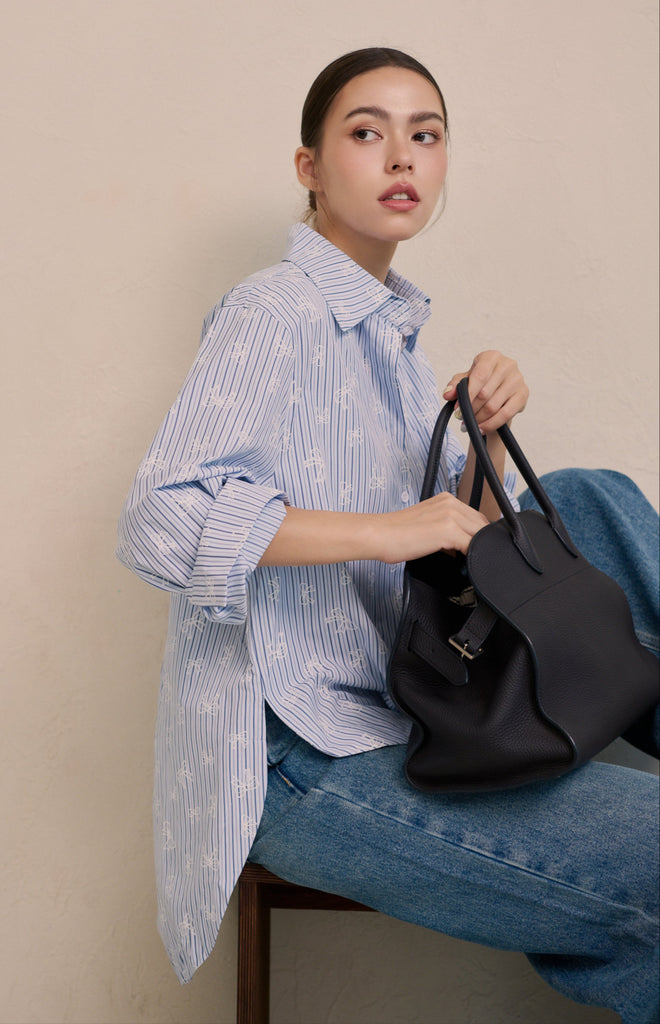 Casual daily BOW stripe shirt in blue