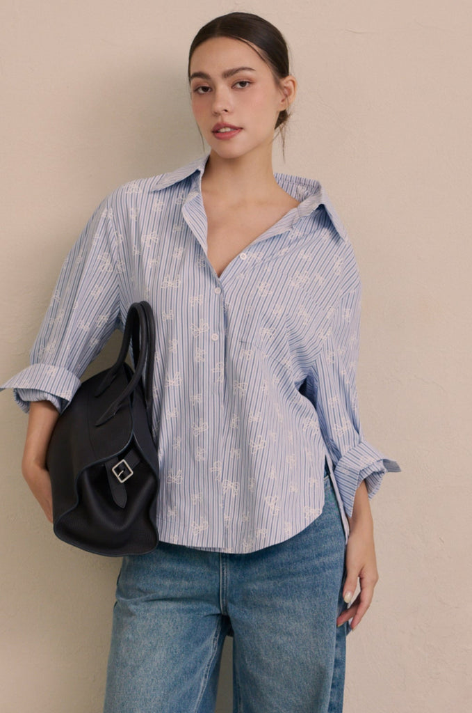 Casual daily BOW stripe shirt in blue