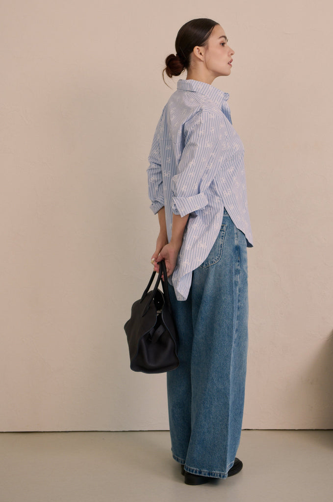 Casual daily BOW stripe shirt in blue