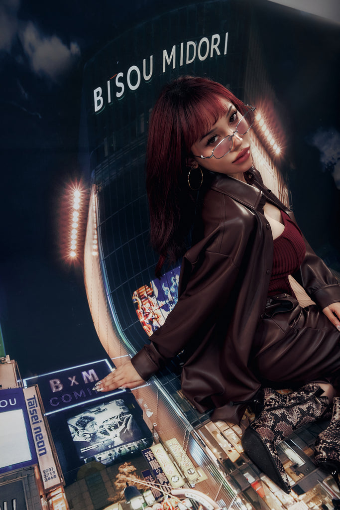 Midori x BisouBisou Urban Tan Faux Leather Shirt jacket