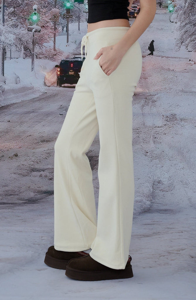 Wool blend flared pants in Beige/Grey/Navy