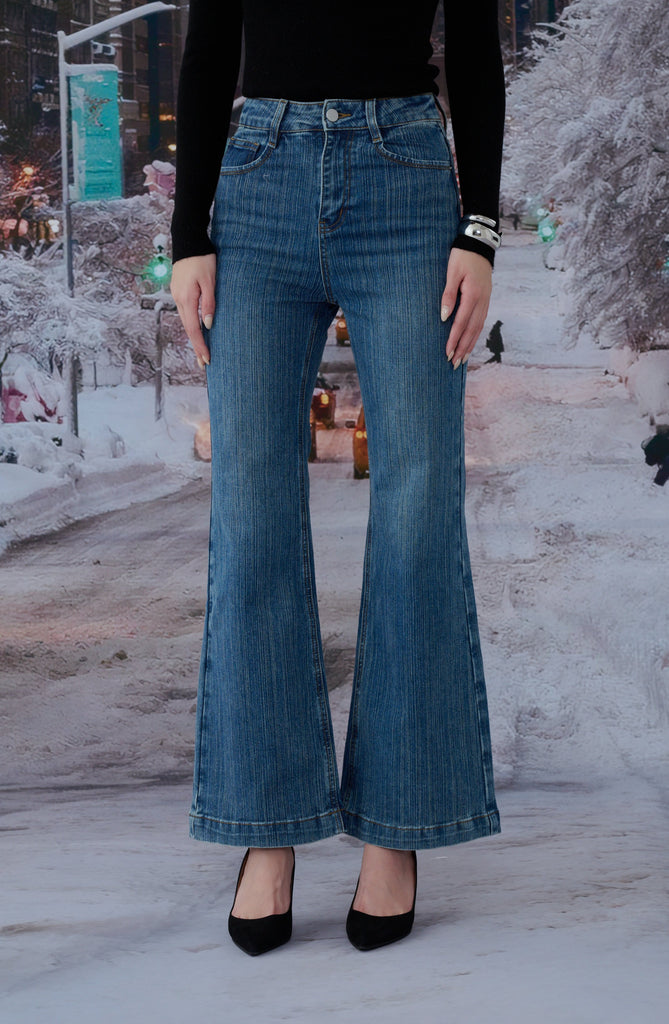 Jingle Bell Flared Jeans in Dark Blue