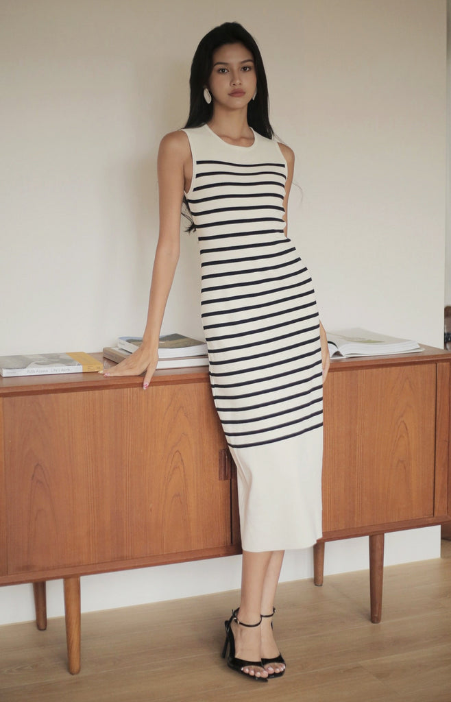 Vanessa striped knit dress in white