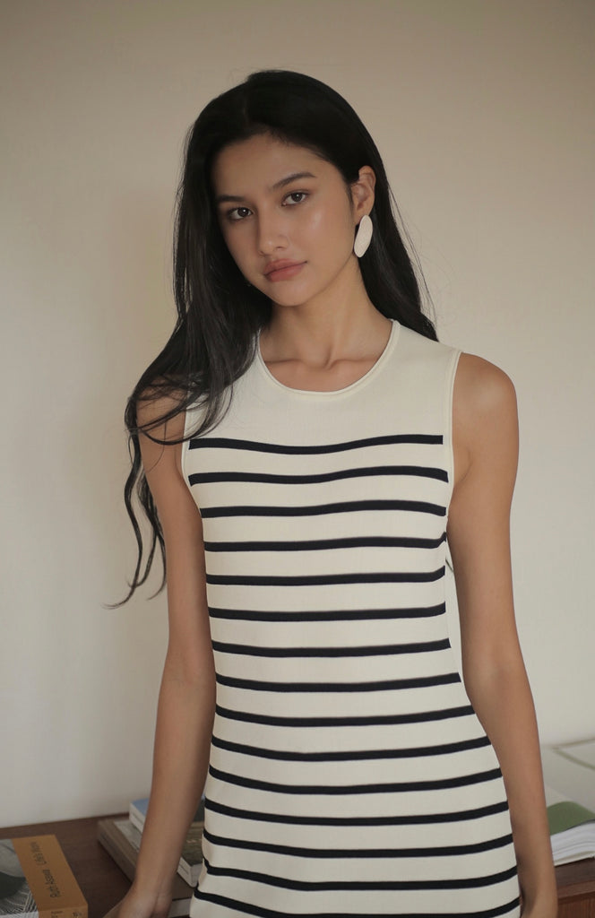 Vanessa striped knit dress in white