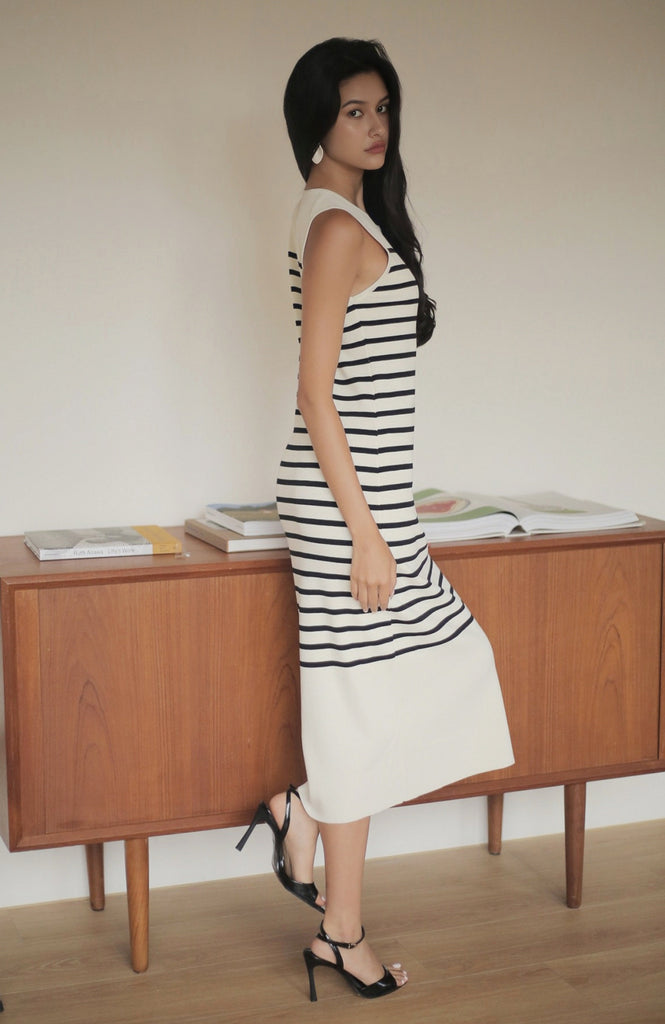 Vanessa striped knit dress in white