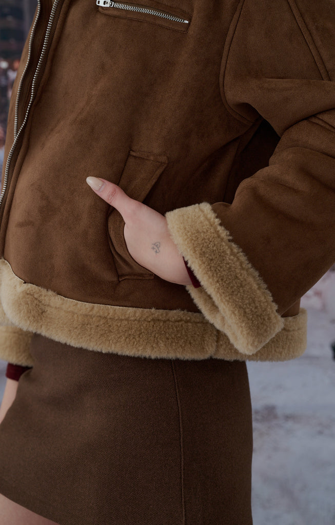 Blizzard Cozy Fur Jacket in Brown/Caramel