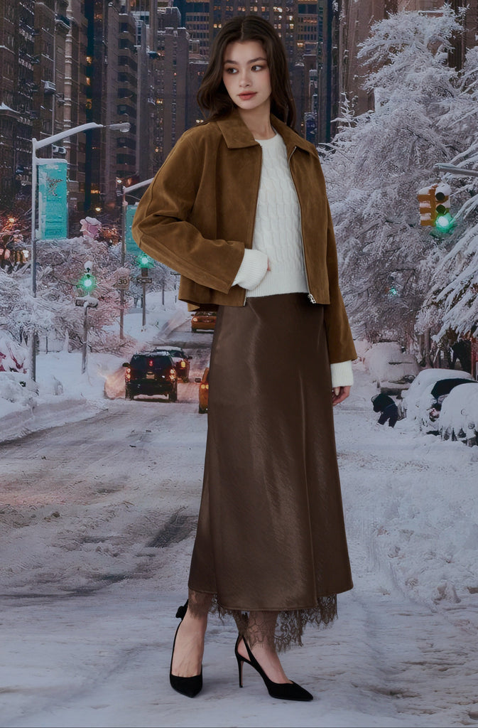 Lucky you suede jacket in Dark Brown