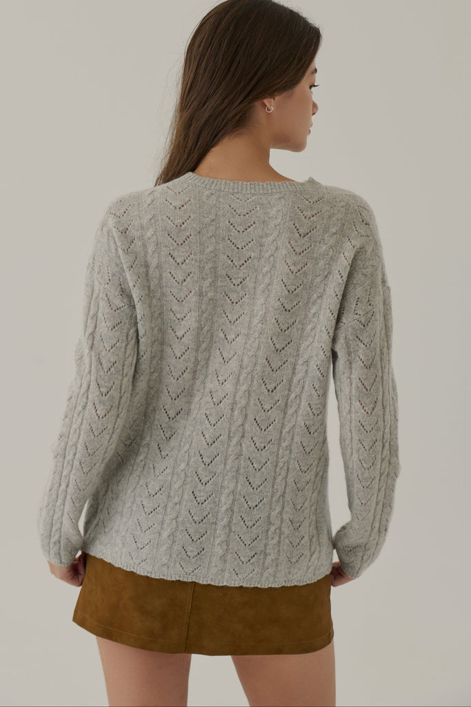 Milan cable knit 100% wool sweater in grey